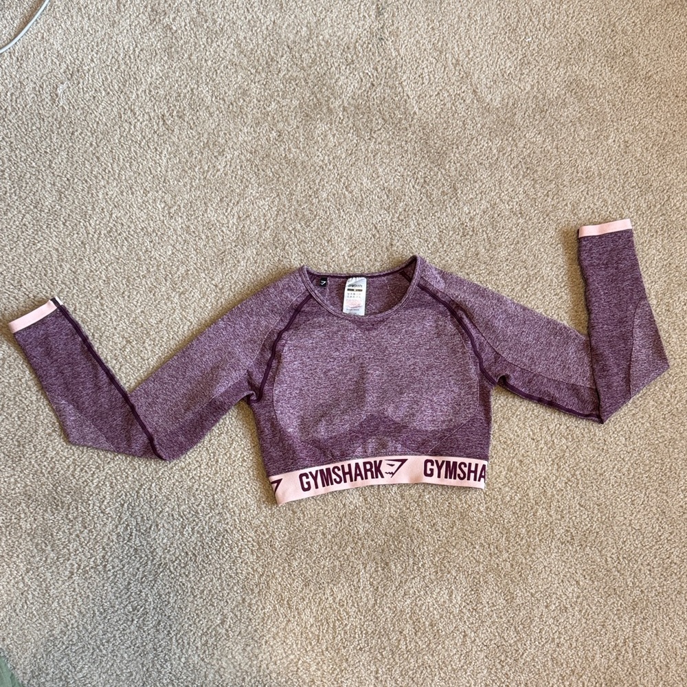 Gymshark Purple Seamless Long Sleeve Crop Top with Pink Band